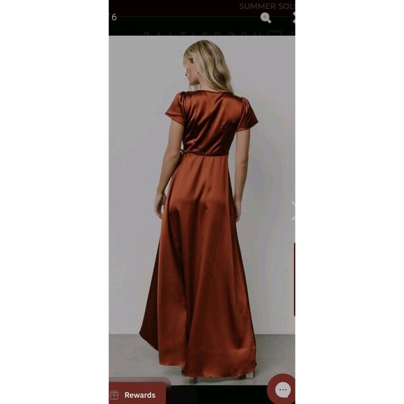 Baltic Born -Krystal Satin Wrap Gown Cinnamon Maxi Dress Size Small Flirty Fall - Picture 3 of 11